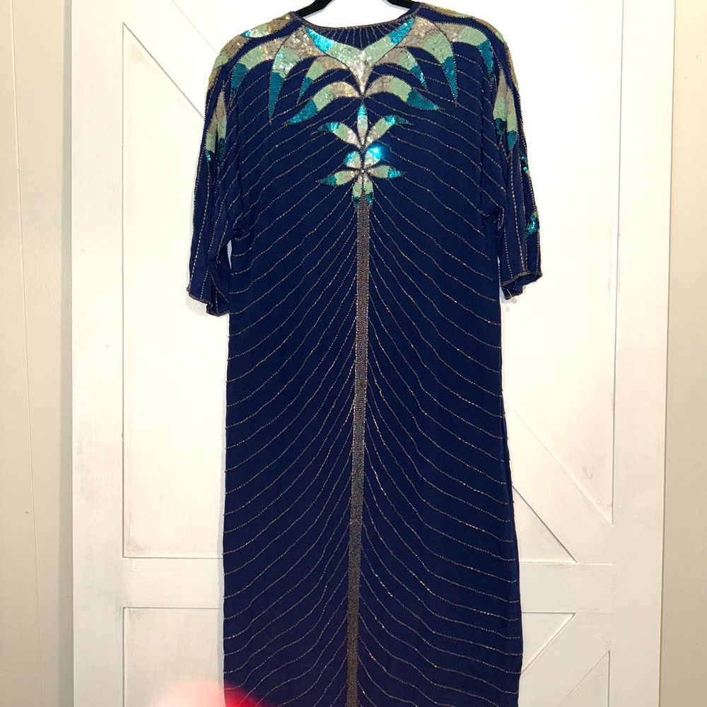 Vintage silk argenti dress size 10 sequin beads holiday formal - Picture 4 of 4